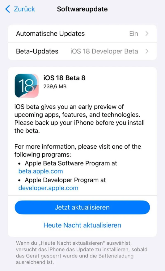 诸暨苹果手机维修分享苹果 iOS / iPadOS 18 开发者预览版 Beta 8 发布 